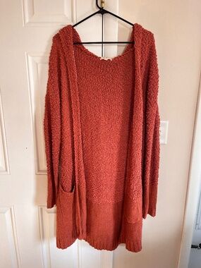 Women’s Umgee Kimono Fluffy Style Spring Time Hoodie Cover Overlay Orange XL